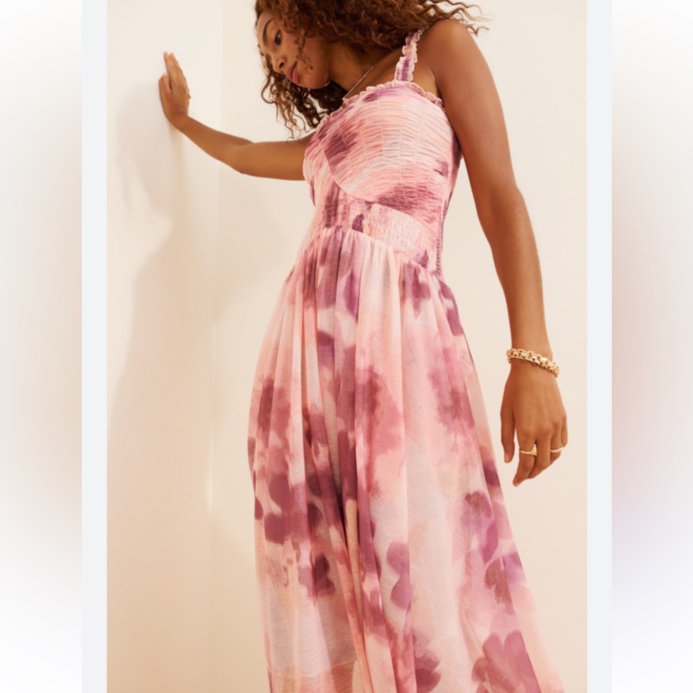 FREE PEOPLE TESSA SMOCKED MIDI DRESS NWOT sz L